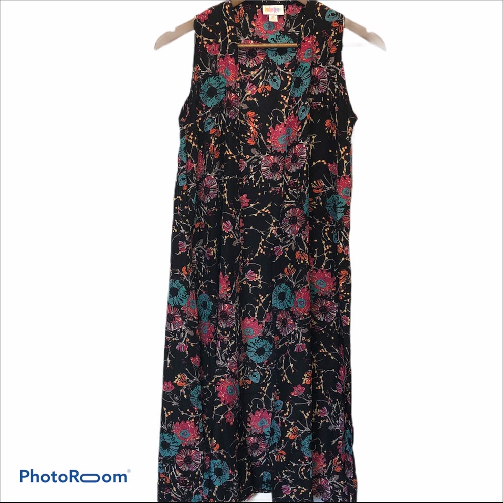LuLaRoe Joy Long Vest Black with Flowers size XS
